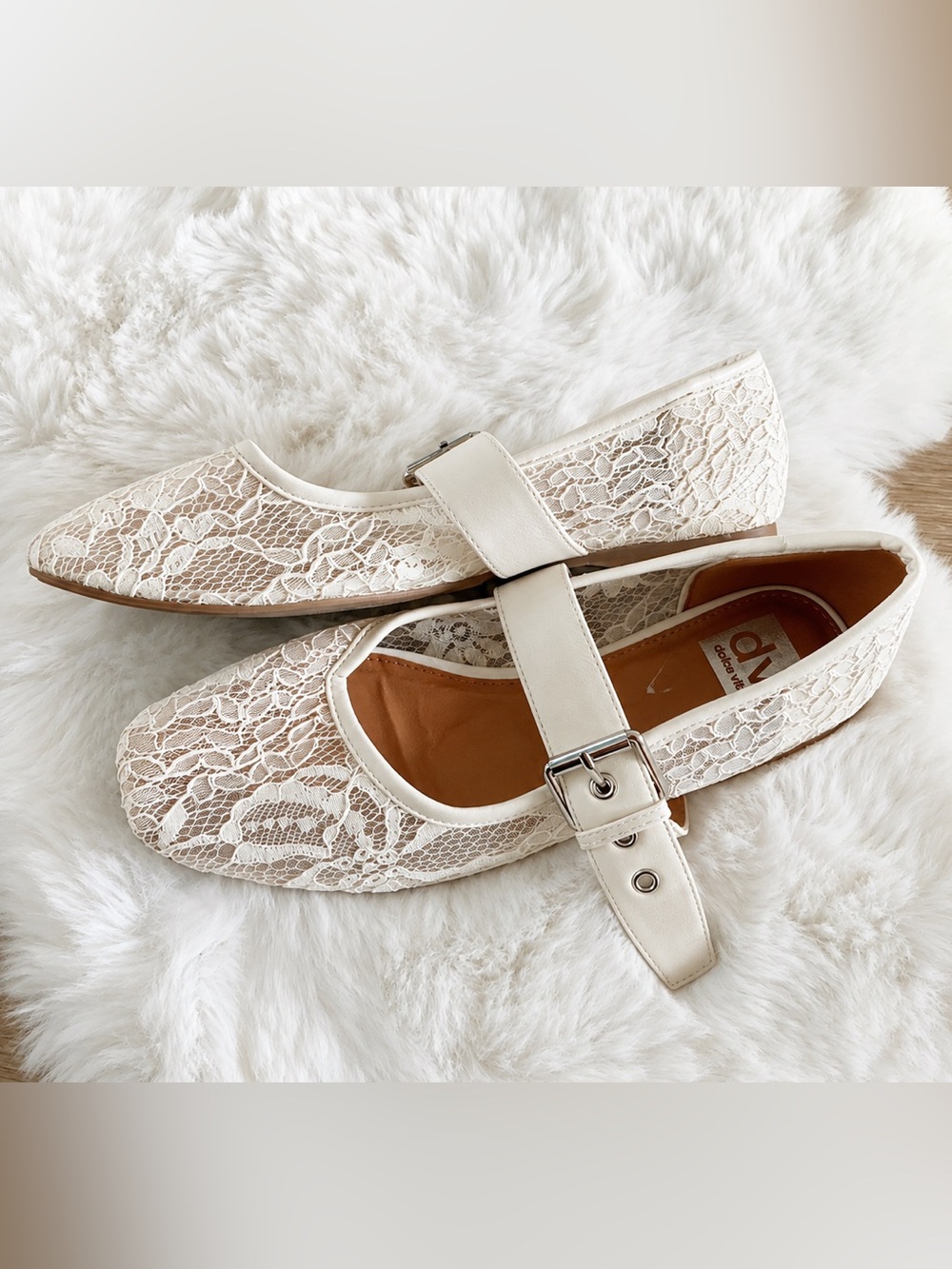 DV by Dolce Vita Cream Lace Mary Jane Flats with Buckle Strap Size 6.5